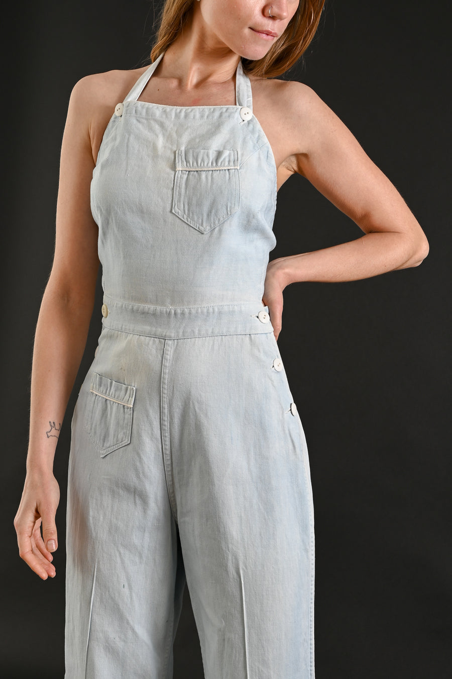 1930s Light Denim Halter Neck Overalls [xs/sm]