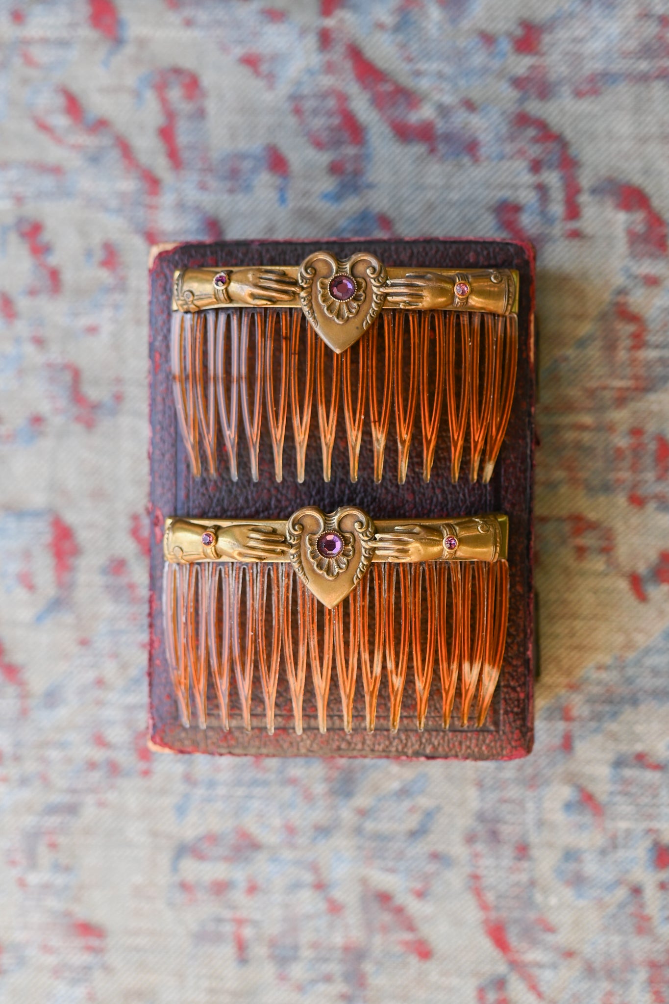 1940s Victorian Revival Heart In Hand Combs Set