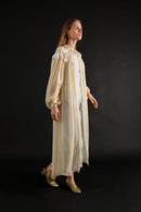 1940s Ivory Silk Chiffon Floral Appliqué Peignoir [xs/sm/med]