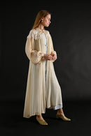 1940s Ivory Silk Chiffon Floral Appliqué Peignoir [xs/sm/med]