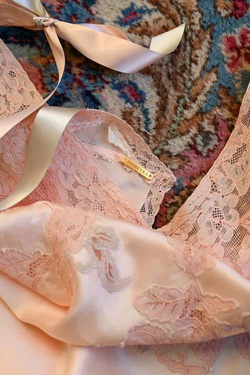 Demetra's Silk + Pastel Lace Appliqué Tie Shoulder Gown [xs/sm]