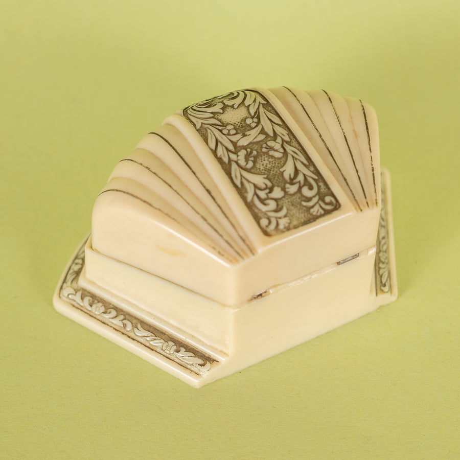 Deco Ivory and Gold Celluloid Double Ring Box