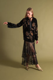 1920s Gallenga Metallic Rose Stencilled Velvet Blouse [xs/sm/med]