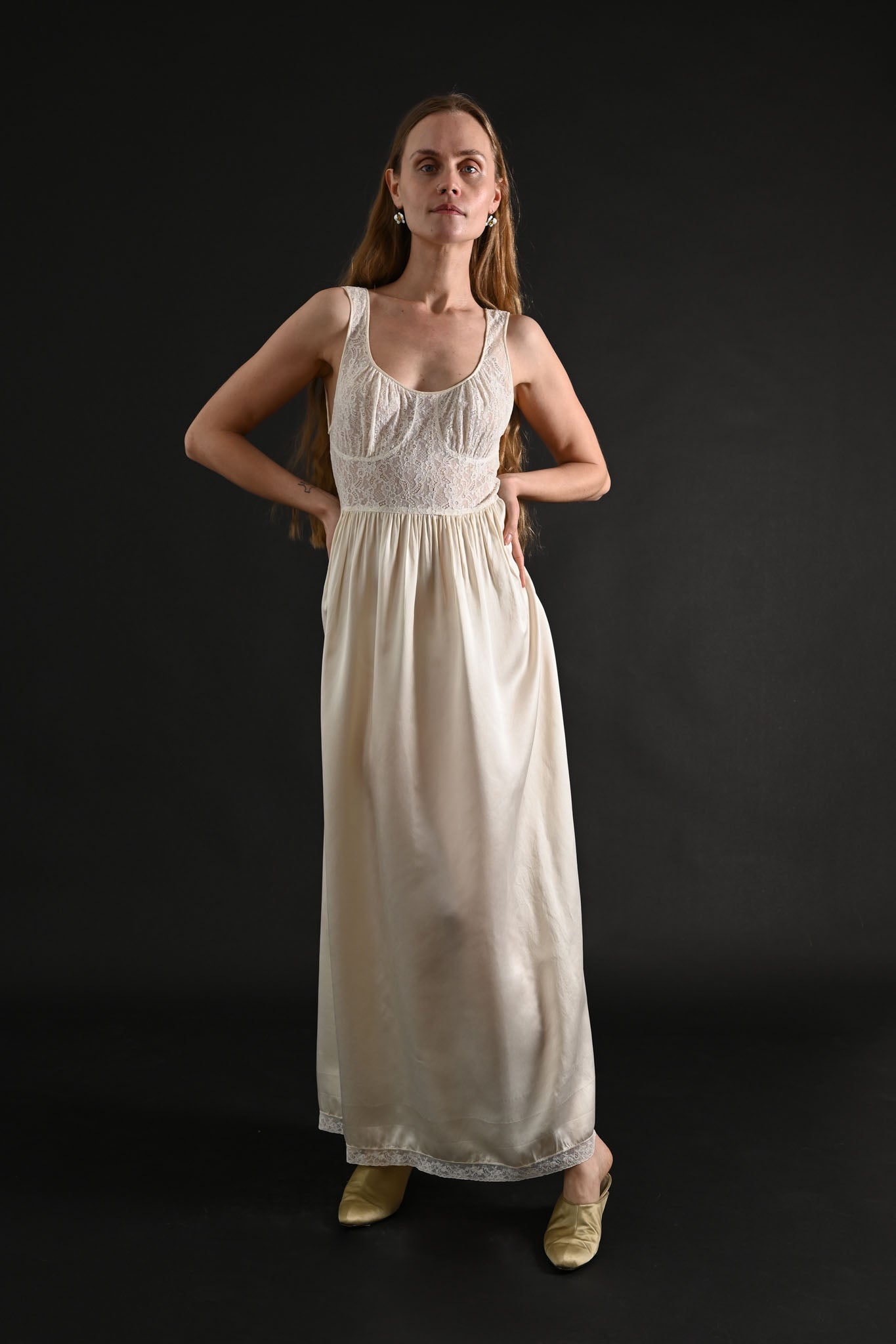 1930s Silk + Lace Bustier Slip Dress [xs/sm]