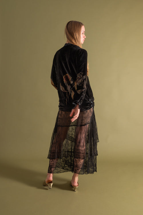 1920s Gallenga Metallic Rose Stencilled Velvet Blouse [xs/sm/med]