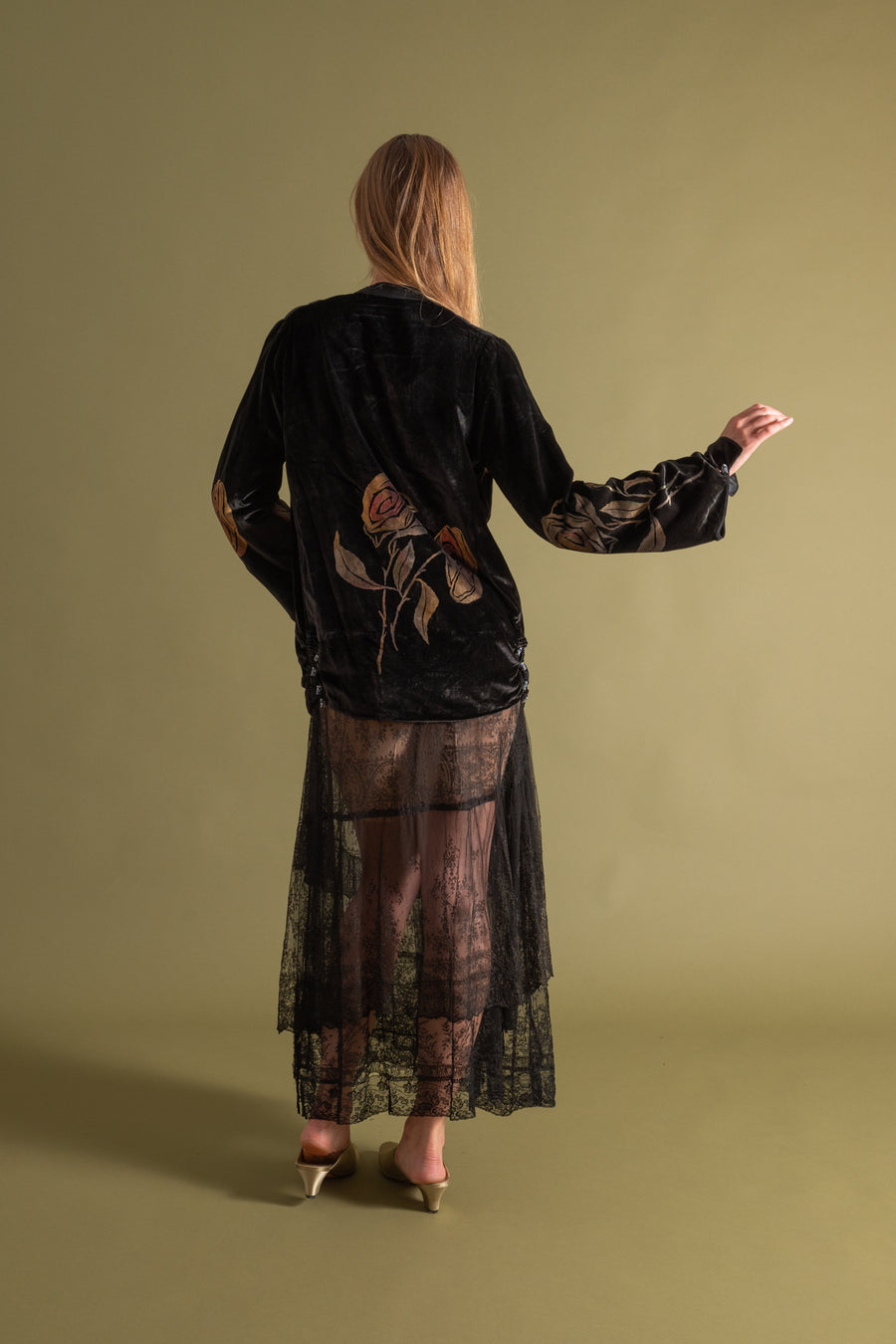 1920s Gallenga Metallic Rose Stencilled Velvet Blouse [xs/sm/med]