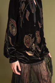 1920s Gallenga Metallic Rose Stencilled Velvet Blouse [xs/sm/med]