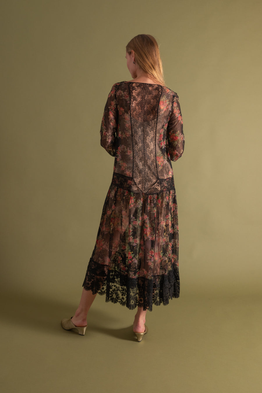 1920s Silk Lamé Chiffon Floral Gown [xs/sm/med]