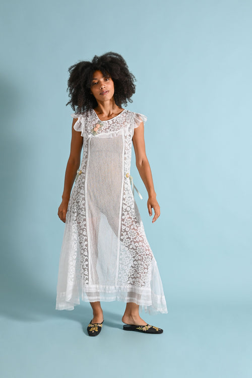 1920s Mesh + Lace Rosette Dress [xs/sm]