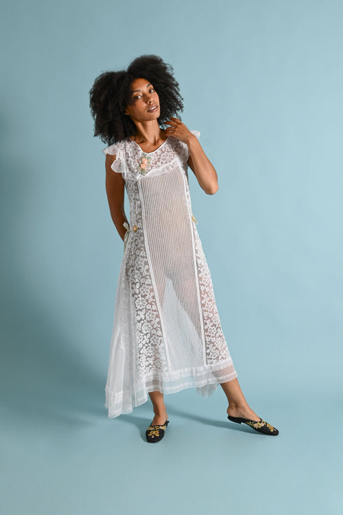 1920s Mesh + Lace Rosette Dress [xs/sm]