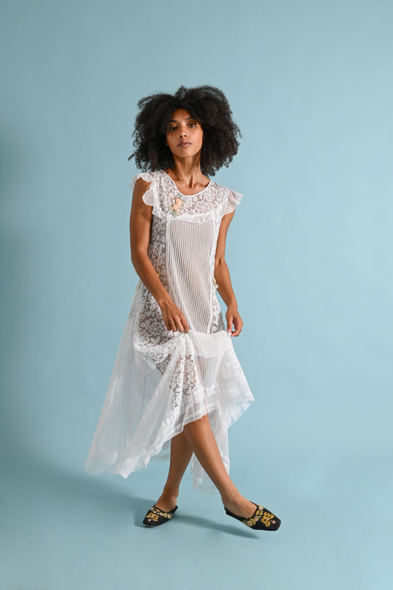 1920s Mesh + Lace Rosette Dress [xs/sm] – Demetra Vintage