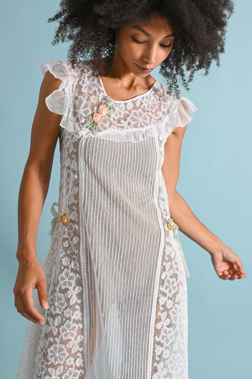 1920s Mesh + Lace Rosette Dress [xs/sm]