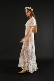 1920s Brussels Lace Net Capelet Gown [sm/med/lrg]