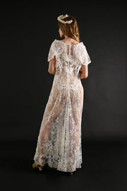 1920s Brussels Lace Net Capelet Gown [sm/med/lrg]