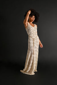 1930s Silk Lace Gown + Cape Bridal Ensemble [xs/sm/med]
