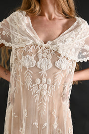 1920s Brussels Lace Net Capelet Gown [sm/med/lrg]
