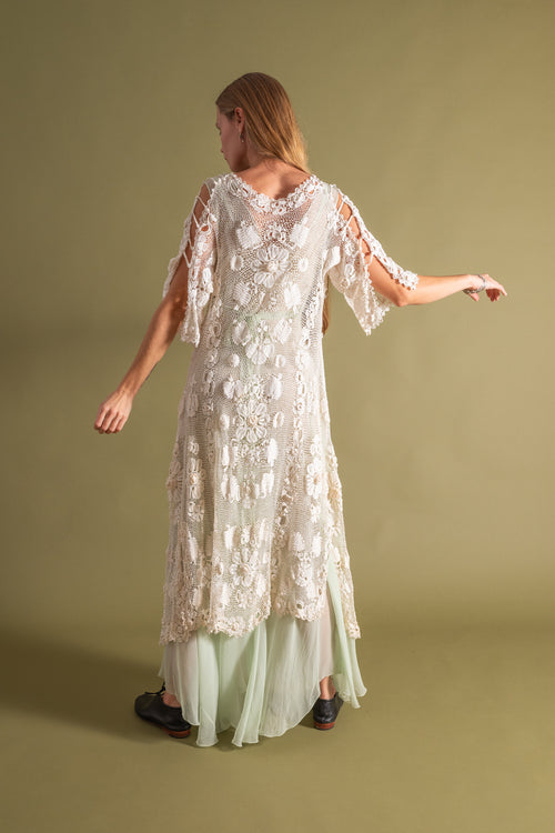 1900s Handmade Irish Crochet Cold Shoulder Duster [xs/sm/med]