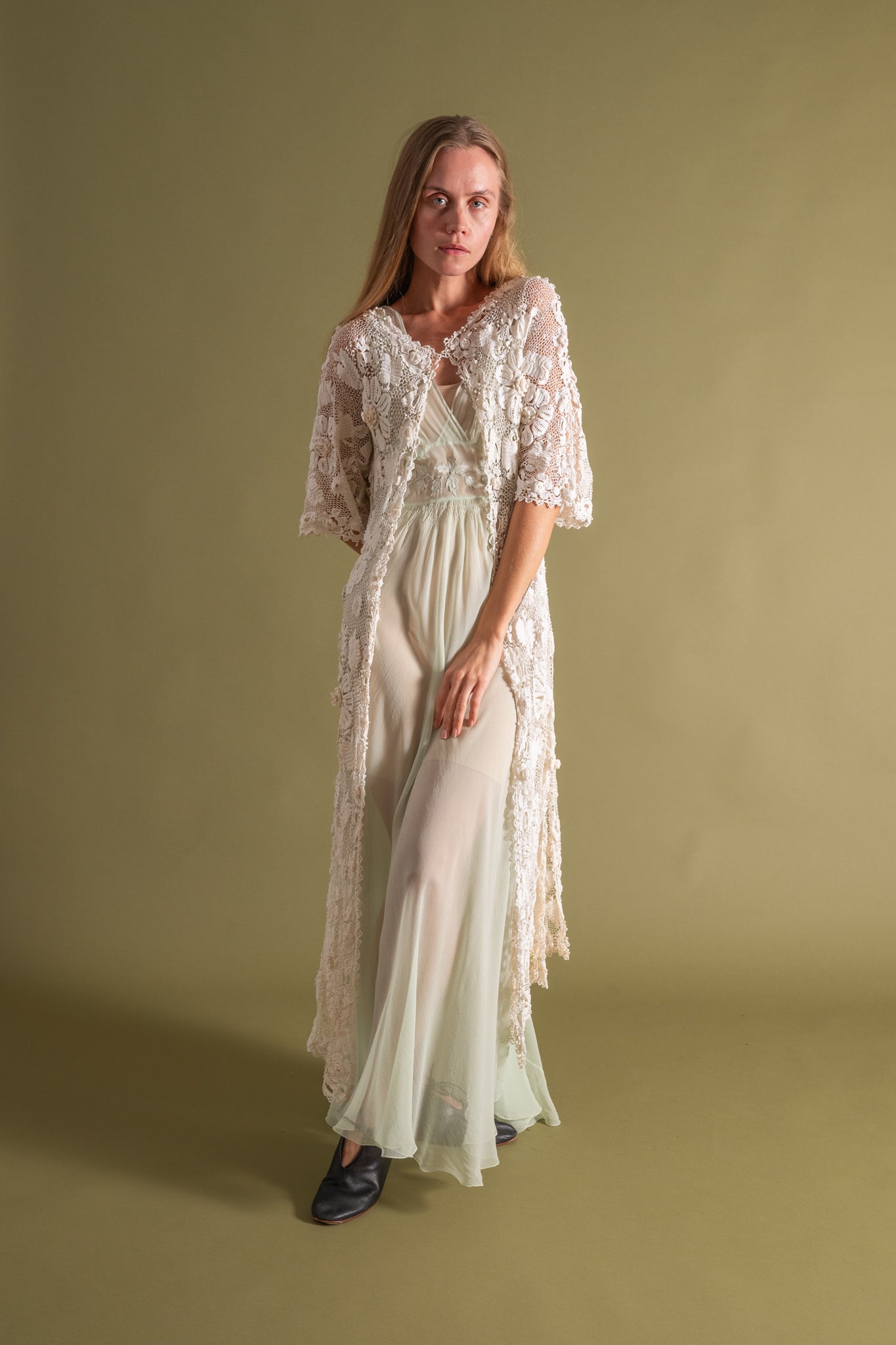 1900s Handmade Irish Crochet Cold Shoulder Duster [xs/sm/med]