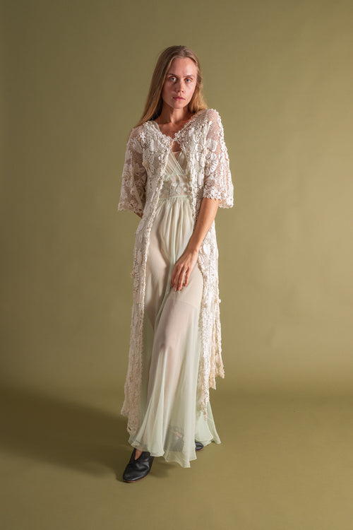 1900s Handmade Irish Crochet Cold Shoulder Duster [xs/sm/med]