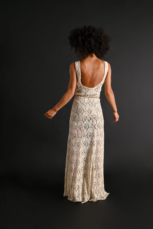 1930s Silk Lace Gown + Cape Bridal Ensemble [xs/sm/med]