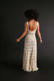 1930s Silk Lace Gown + Cape Bridal Ensemble [xs/sm/med]
