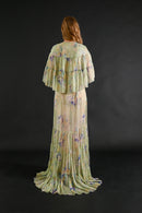 1930s Celadon Floral Silk Chiffon Gown Set [xs/sm/med]
