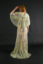 1930s Celadon Floral Silk Chiffon Gown Set [xs/sm/med]