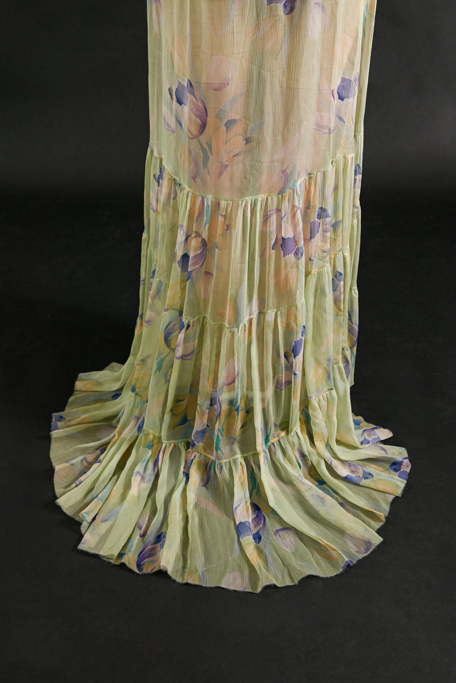 1930s Celadon Floral Silk Chiffon Gown Set [xs/sm/med]