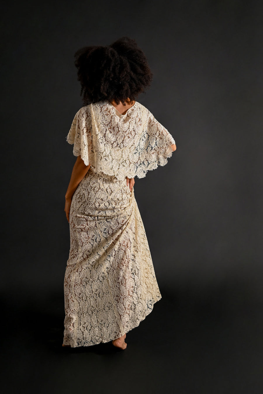 1930s Silk Lace Gown + Cape Bridal Ensemble [xs/sm/med]