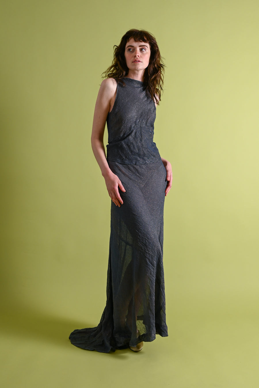1930s Midnight Blue Gold Lamé Trained Gown [xs/sm]
