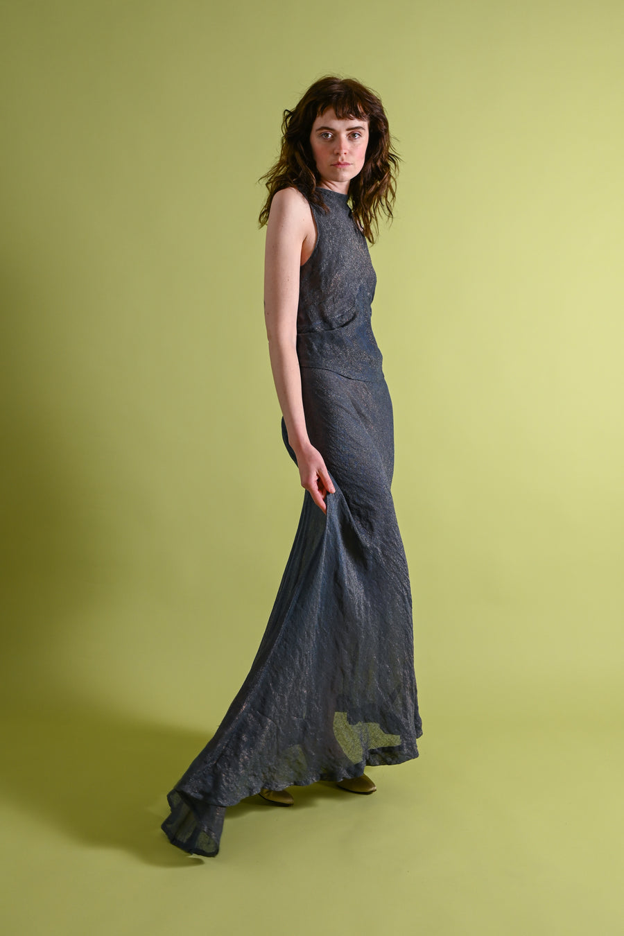 1930s Midnight Blue Gold Lamé Trained Gown [xs/sm]