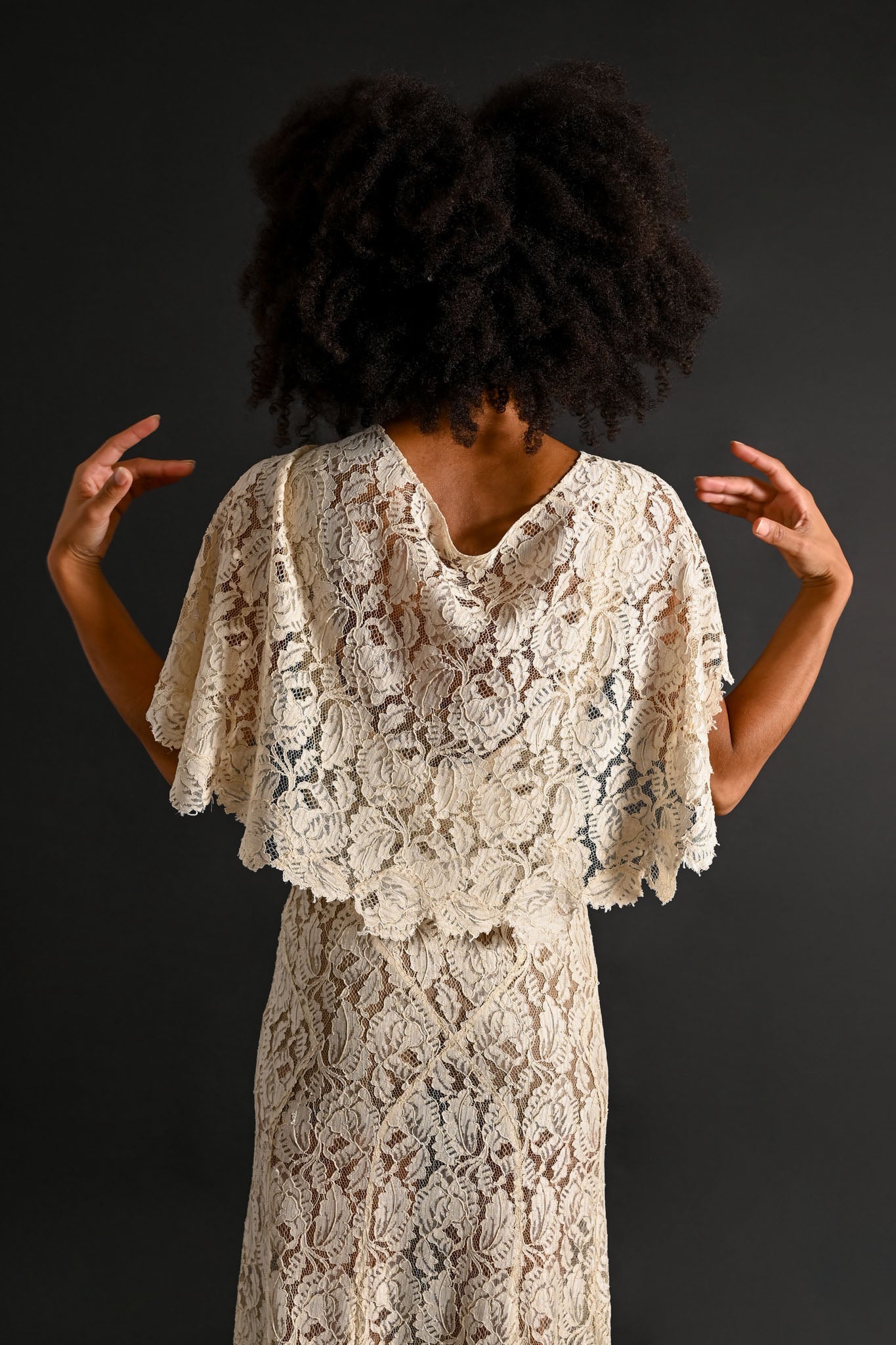 1930s Silk Lace Gown + Cape Bridal Ensemble [xs/sm/med]