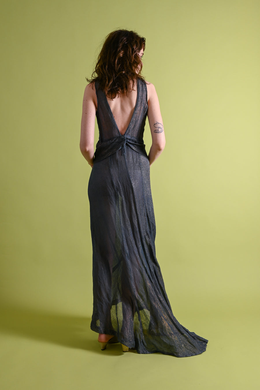 1930s Midnight Blue Gold Lamé Trained Gown [xs/sm]