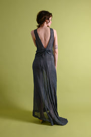 1930s Midnight Blue Gold Lamé Trained Gown [xs/sm]