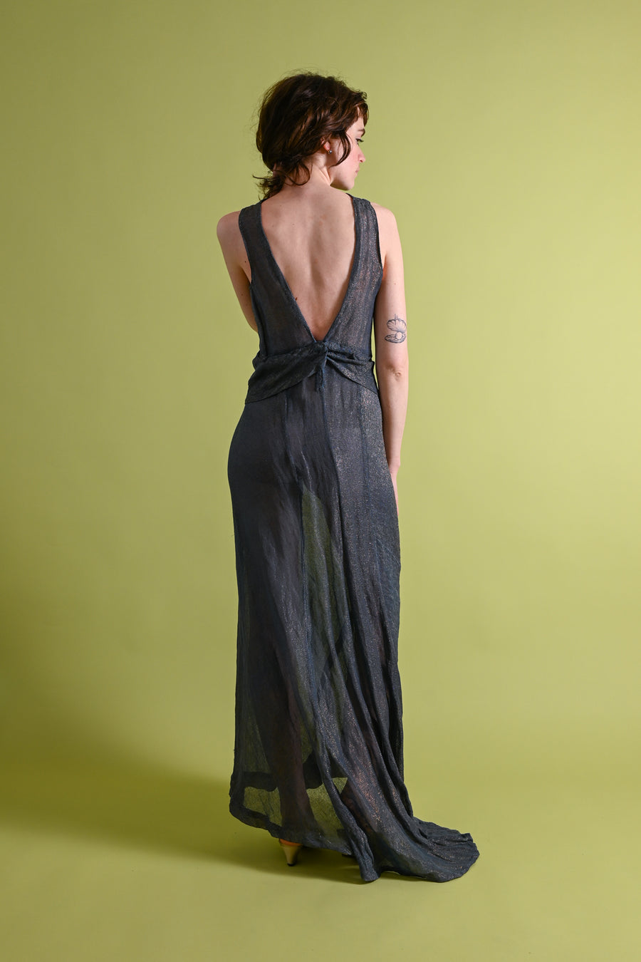 1930s Midnight Blue Gold Lamé Trained Gown [xs/sm]