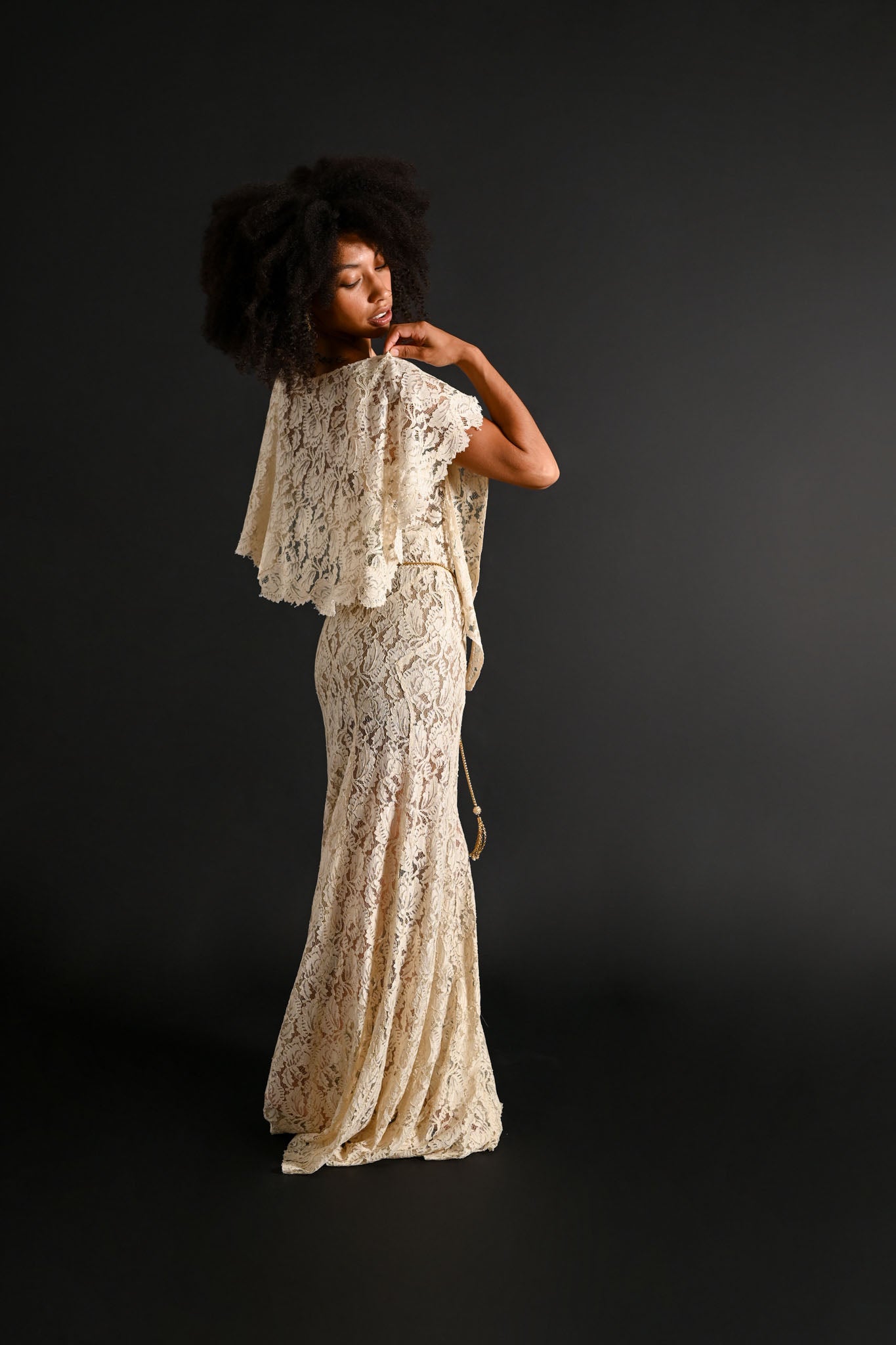 1930s Silk Lace Gown + Cape Bridal Ensemble [xs/sm/med]