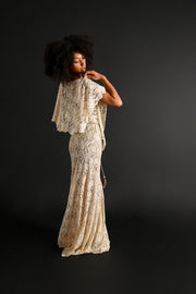 1930s Silk Lace Gown + Cape Bridal Ensemble [xs/sm/med]