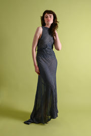 1930s Midnight Blue Gold Lamé Trained Gown [xs/sm]