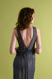 1930s Midnight Blue Gold Lamé Trained Gown [xs/sm]