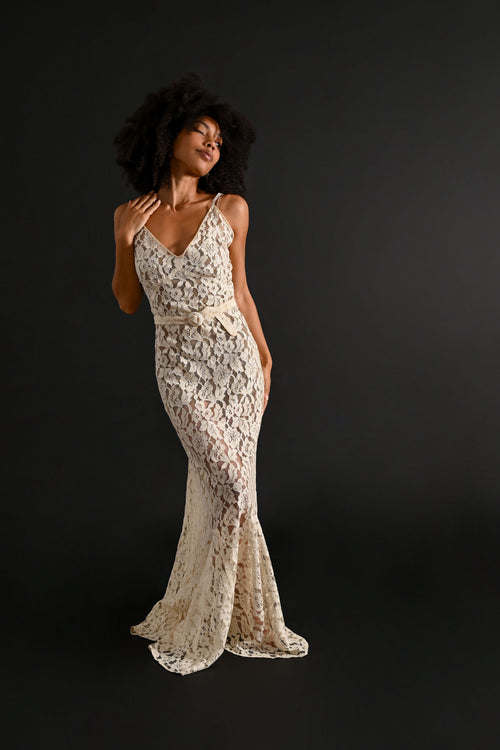 1930s Ivory Lace Gown and Trained Jacket Bridal Ensemble [xs/sm]