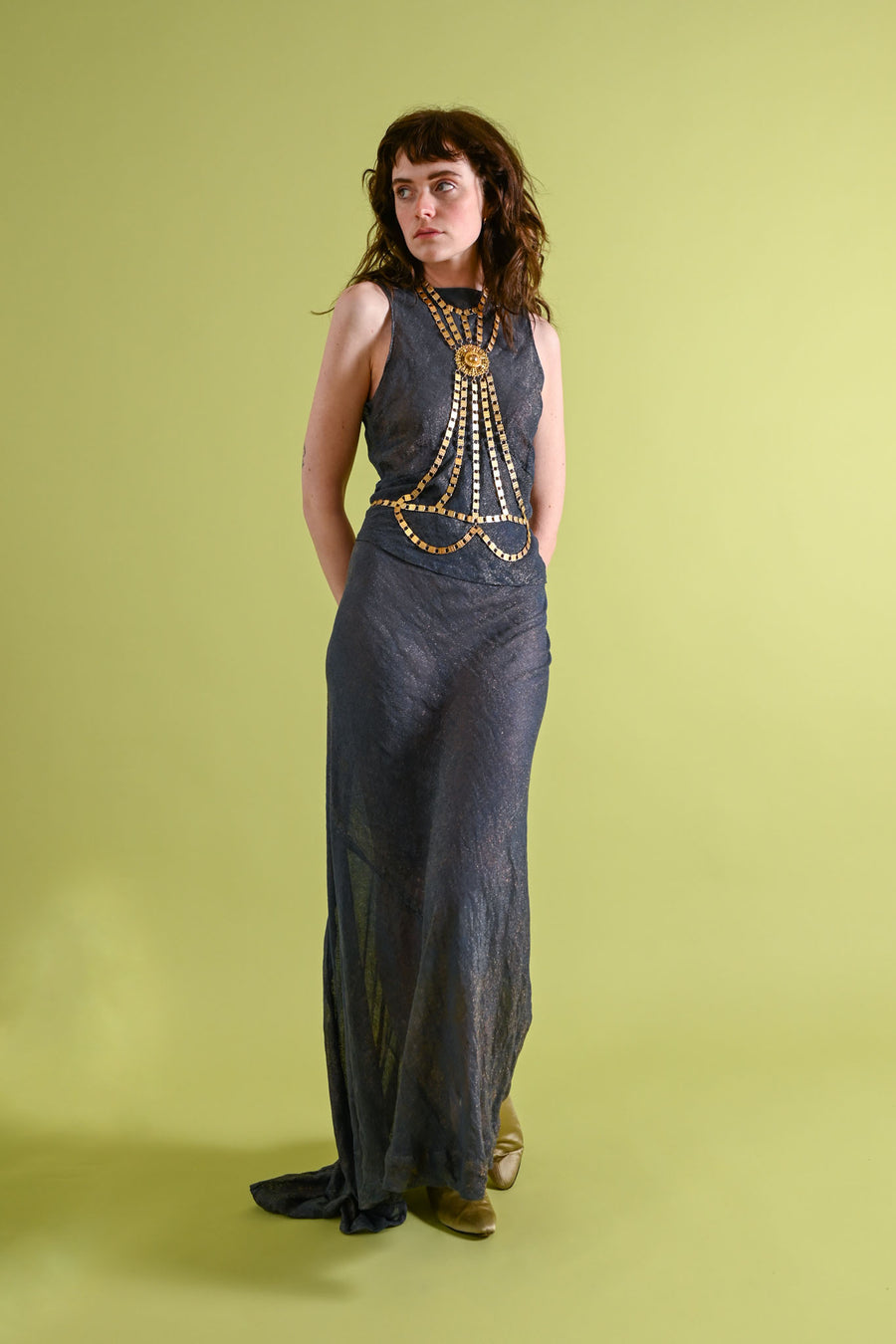 1960s Handmade Brass Filigree Harem Body Chain [OS]