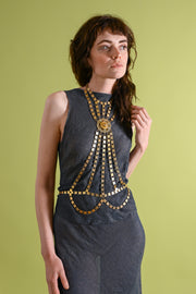 1960s Handmade Brass Filigree Harem Body Chain [OS]