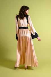 1930s Pink + Black Dressing Gown with Silk Ribbonwork Florals [xs/sm]