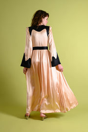 1930s Pink + Black Dressing Gown with Silk Ribbonwork Florals [xs/sm]
