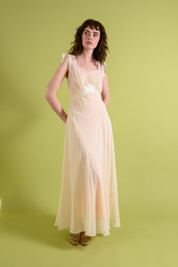 1930s Silk Chiffon Gown with Bow Embroidery [xs/sm]