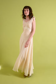 1930s Silk Chiffon Gown with Bow Embroidery [xs/sm]