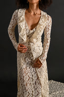 1930s Ivory Lace Gown and Trained Jacket Bridal Ensemble [xs/sm]