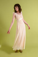1930s Silk Chiffon Gown with Bow Embroidery [xs/sm]