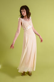1930s Silk Chiffon Gown with Bow Embroidery [xs/sm]