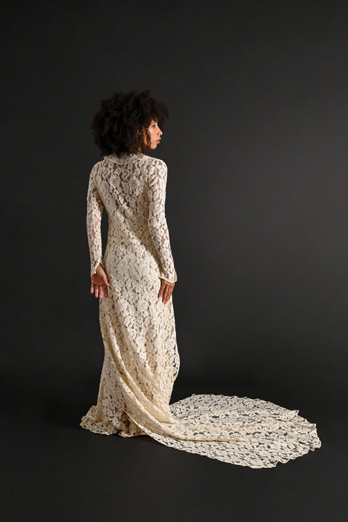 1930s Ivory Lace Gown and Trained Jacket Bridal Ensemble [xs/sm]
